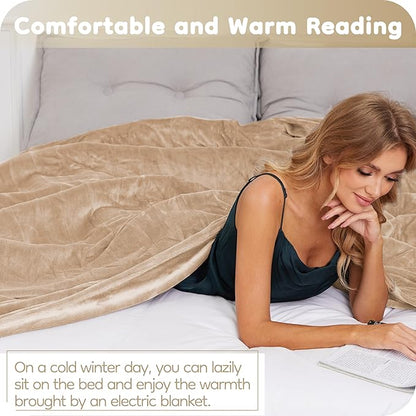 Electric Heated Blanket Full Size 72"×84", Breathable & Luxurious Flannel, Soft Warm Gift with Over-Heat Protection, 4 Heating Levels & 10 H Auto Shut Off, Machine Washable, Light Brown