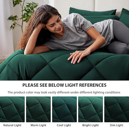 Love's cabin Twin Comforter Set Dark Green, 5 Pieces Twin Bed in a Bag, All Season Bedding Sets with 1 Comforter, 1 Flat Sheet, 1 Fitted Sheet, 1 Pillowcase and 1 Pillow Sham