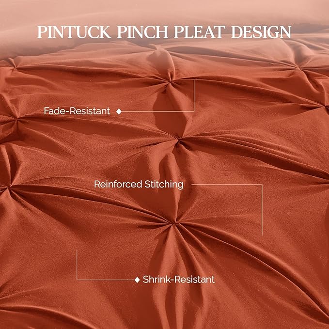 Andency California King Comforter Set Burnt Orange, Pinch Pleat Cal King Comforter Set 3 Pieces, Lightweight Soft Oversized King Microfiber Down Alternative Bedding Set