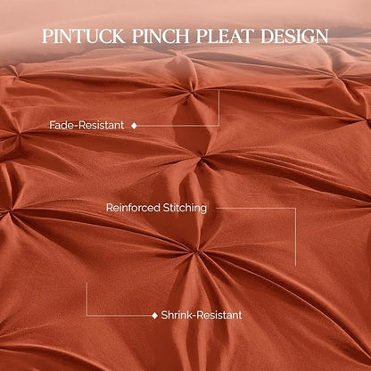 Andency California King Comforter Set Burnt Orange, Pinch Pleat Cal King Comforter Set 3 Pieces, Lightweight Soft Oversized King Microfiber Down Alternative Bedding Set