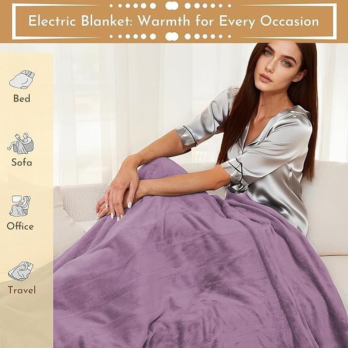 Electric Heated Blanket 84"x90" Queen Size Flannel Heated Blanket, Cozy & Warm for All Night, 5 Heat Settings & 10 Hours Auto Off, Machine Washable, Cameo Brown