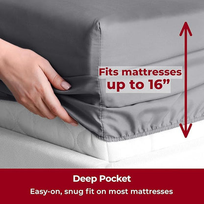 Mellanni Split King Sheets Set - 5 PC Iconic Collection Bedding - Hotel Luxury, Extra Soft, Cooling Bed Sheets - Wrinkle, Fade, Stain Resistant (Split King, Gray)