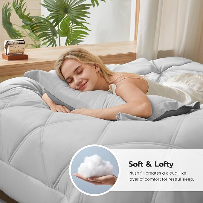JOIEDOMI Twin Comforter Set with Sheets Light Grey, 5 Pieces Twin Bedding Sets with 1 Down Alternative Comforter, 1 Flat Sheet, 1 Fitted Sheet, 1 Pillowcase and 1 Pillow Sham, Bed in a Bag All Seasons
