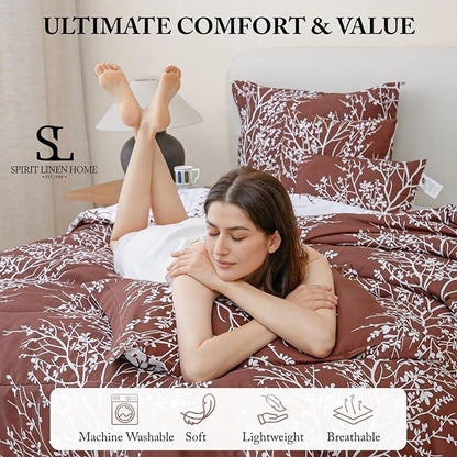 Spirit Linen 5 pcs Twin Comforter Set - Cozy Deep Sleep Microfiber Bedding Comforter Sets with Foliage Designed - Twin Bedding Sets with Pillow Shams (Light Blue, Twin)