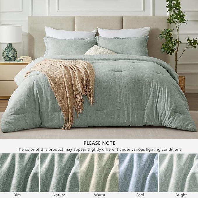 CozyLux California King Comforter Set - 3 Pieces Sage Green Soft Luxury Cationic Dyeing Cal King Size Bedding Comforter All Season, Breathable Lightweight Bed Sets with 1 Comforter and 2 Pillow Shams