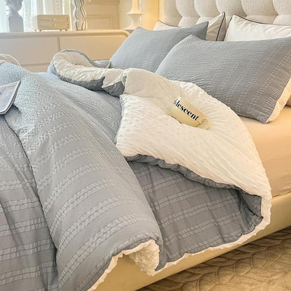 Boho Comforter Set Twin Size Striped Pleats Bohemian Seersucker Bedding Set All Season Soft Cozy 2 Pieces Quilt with 1 Pillowcase(68"X90" Grey)
