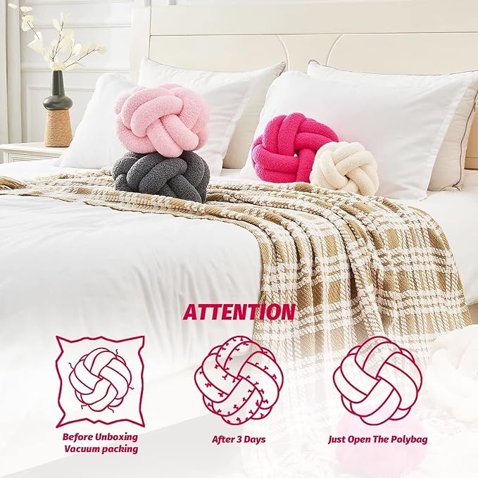 Uvvyui Knot Pillow Ball, Soft Hot Pink Home Decor Knotted Pillows, Handmade Round Plush Throw Pillow, Aesthetic & Cute Large Decorative Pillows for Bed, Floor, Couch, Bedroom Home Decor 8 inches