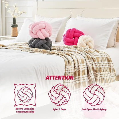 Uvvyui Knot Pillow Ball, Soft Hot Pink Home Decor Knotted Pillows, Handmade Round Plush Throw Pillow, Aesthetic & Cute Large Decorative Pillows for Bed, Floor, Couch, Bedroom Home Decor 11 inches
