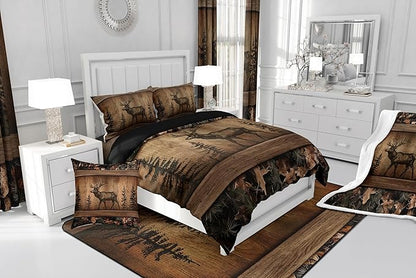Erosebridal Camo Moose Bedding Comforter Sets Rustic Tree Camouflage Wildlife Bedding Set Full Woodland Hunting Animal Comforter Set for Kids Boys Men Farmhouse Wood Board Pine Tree Quilt Set