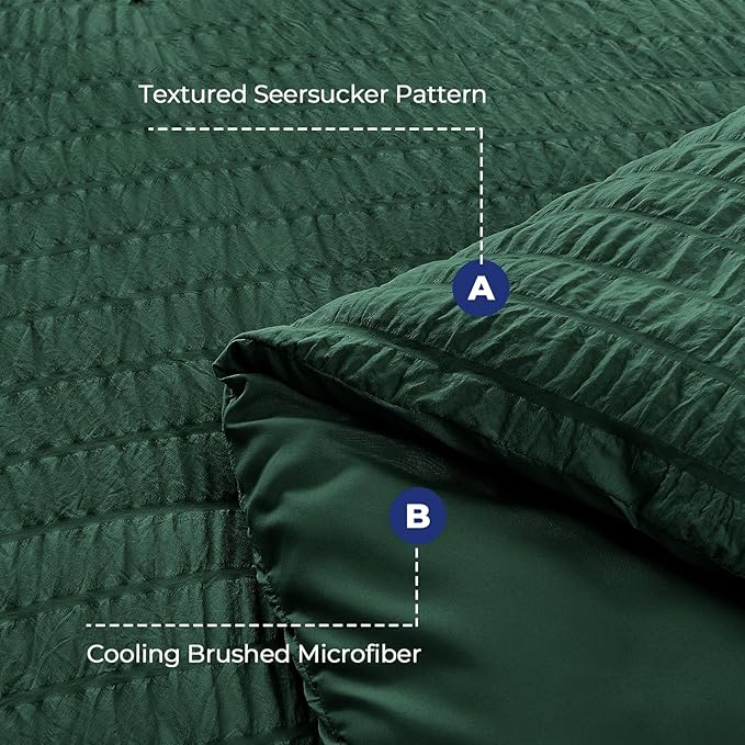 HYMOKEGE Emerald Green Twin Comforter Set Seersucker 5 Pieces, All Season Luxury Bed in a Bag for Bedroom, Bedding Set with Comforter, Sheets, Pillowcase & Sham