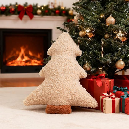 Artmag Christmas Pillows, Decorative Christmas Tree Pillow Stuffed Tree Shaped Plush Pillow for Holiday Party Sofa Living Room Decoration (15.5" x 14.5", Beige)
