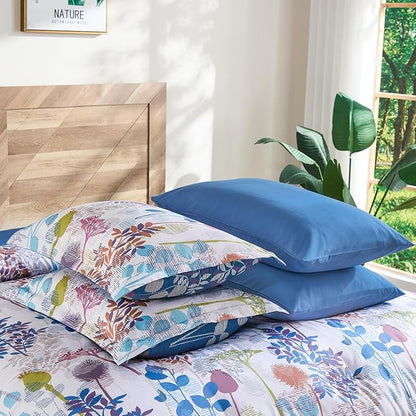 Anibedding 7Pieces King Size Comforter Set, Blue Botanical Bed in a Bag Complete Set with Sheet Pillowcase for Bedroom All Season