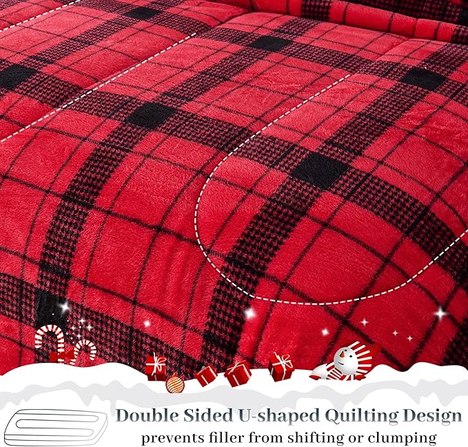 YIYEA Christmas Fluffy King Size Comforter Set, Luxury Faux Fur Comforter, Ultra Soft Plush Fuzzy Velvet Bedding Comforter Sets for Fall Winter, Cozy Warmth, No Shedding, 3PC, King