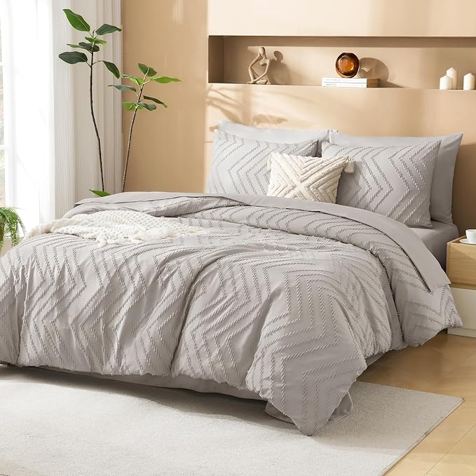 Litanika Linen Queen Size Comforter Set with Sheets - 7 Pieces Bed in a Bag Queen Boho Tufted Complete Bedding Sets with Comforter, Sheets, Pillowcases & Shams