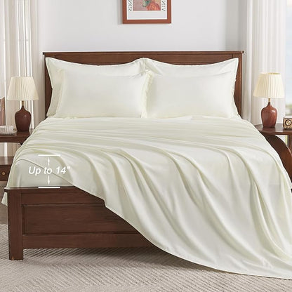 Andency Oversized King Comforter Set with Sheets 128x120 Ivory - 7 Pieces Bed in a Bag Boho Soft Lightweight Bedding Sets, Tassel Bed Set with Comforter, Sheets, Pillowcases & Shams