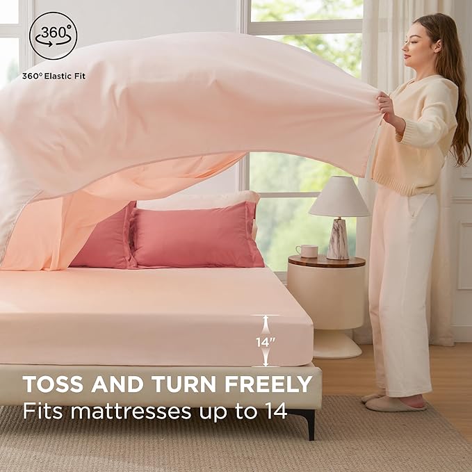 Bedsure Full Size Comforter Set - 7 Pieces Coral Full Bedding Set for All Seasons, Boho Contrasting Design Bed in a Bag with Comforter, Sheets, Pillowcases & Shams