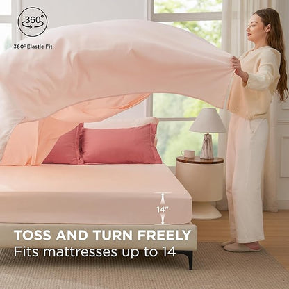 Bedsure Full Size Comforter Set - 7 Pieces Coral Full Bedding Set for All Seasons, Boho Contrasting Design Bed in a Bag with Comforter, Sheets, Pillowcases & Shams