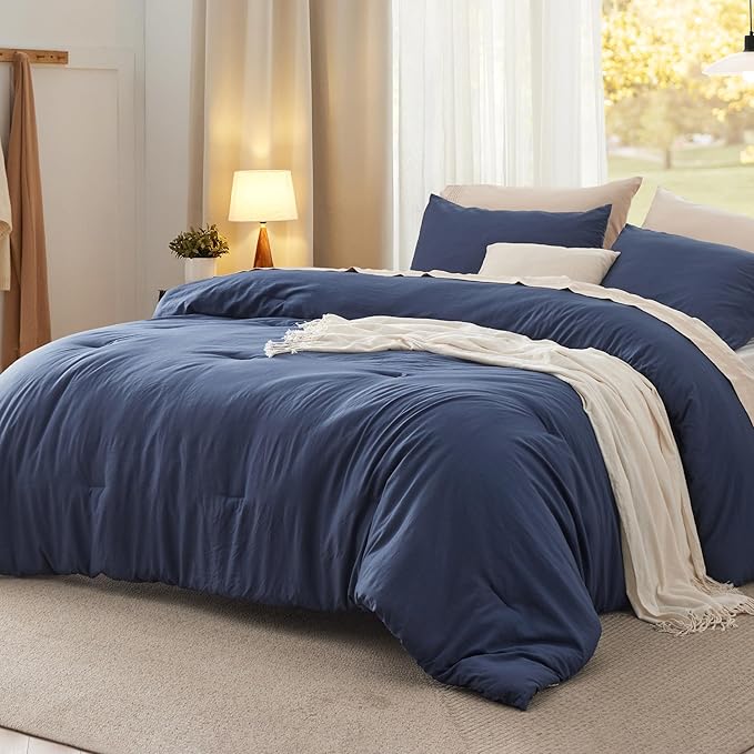 Bedsure King Comforter Set, Navy Soft Prewashed Bedding for All Seasons, 3 Pieces GentleSoft™ Bed Set, 1 Lightweight Comforter (104"x90") and 2 Pillowcases (20"x36")