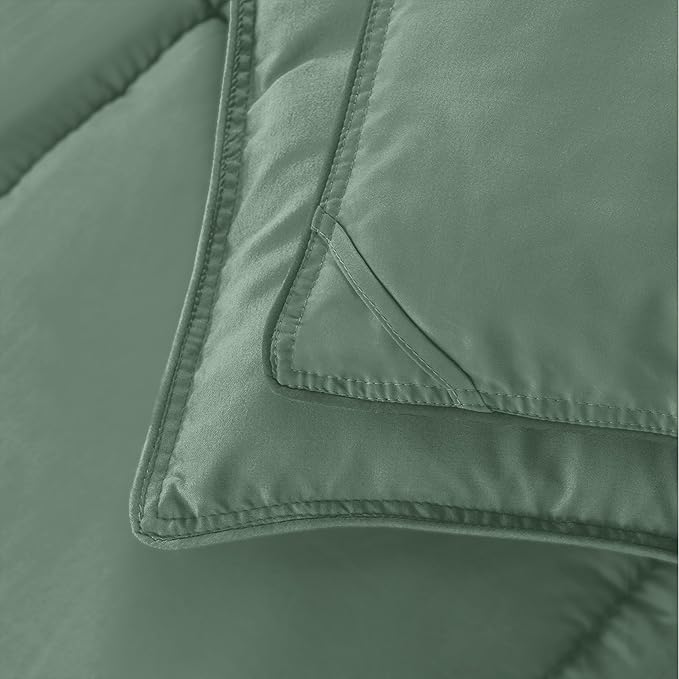 Elegant Comfort 3-Piece Box Stitched Down Alternative Comforter with Shams - Ultra Soft for All Season Duvet Insert with Corner Tabs, Plush Cozy 3PC Comforter Set, Queen, Smoke Green