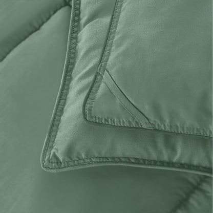 Elegant Comfort 3-Piece Box Stitched Down Alternative Comforter with Shams - Ultra Soft for All Season Duvet Insert with Corner Tabs, Plush Cozy 3PC Comforter Set, Twin, Smoke Green