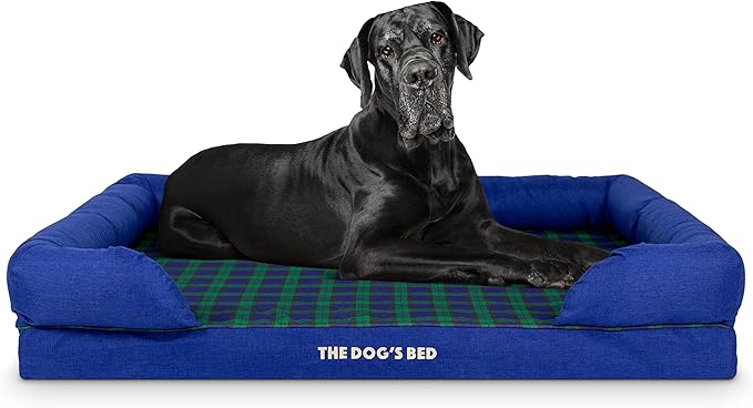 The Dog’s Bed Orthopedic Memory Foam Dog Bed with Bolsters, Oxford Fabric, Black Watch Tartan, XXL