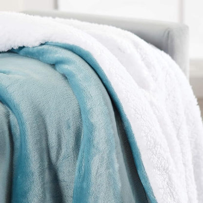 Genteele Sherpa Throw Blanket Super Soft Reversible Ultra Luxurious Plush Blanket, 50 x 60 inches, Tourmaline Blue/White