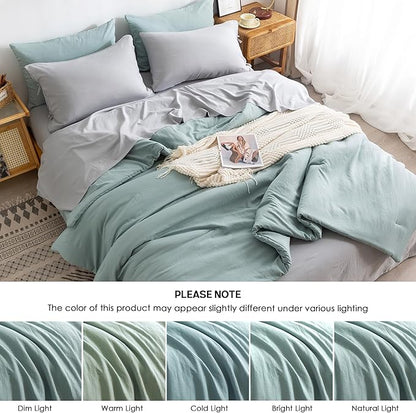 COTTEBED Ultra-Soft Twin Comforter Set with Sheets - 5 Pieces Bed in a Bag Twin Down Comforter & Bedding Sheet Sets, Lightweight Boho Cozy Washed PolyCotton for Kids Boy Girl All Season Use,Sage Green