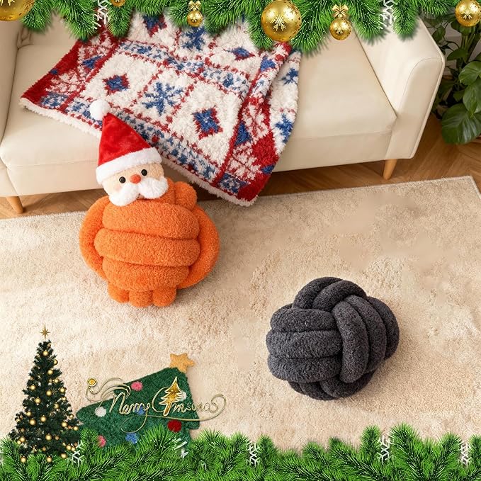 Knot Pillow Ball Plush - Decorative Throw Pillows for Bed Relieve Stress, Round Knot Cushion for Sofa Decor Pet Toy, Orange 8 inch