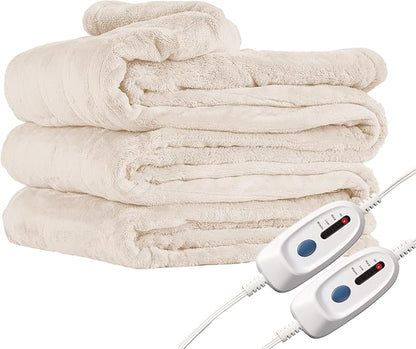 Electric Heated Blanket Queen Size 84"x90", Soft Plush Microplush for Bed, Dual Controllers & Dual Heating Zones, 10 Hours Auto Off & 4 Heating Levels, Machine Washable, Gifts for Family-White