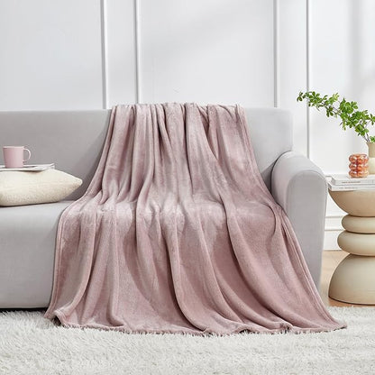 Hansleep Fleece Pink Twin Blanket, Super Soft Flannel Fuzzy Plush Cozy Blanket for All Seasons, Pink, Twin 60x80 Inches