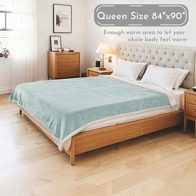 Electric Heated Blanket 84"x90" Queen Size Microplush Cover Blanket, 4 Heat Settings & 10 Hours Auto Off, Cozy & Warm for All Night, Machine Washable, Light Green