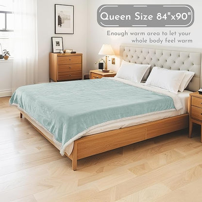 Electric Heated Blanket 84"x90" Queen Size Microplush Cover Blanket, 4 Heat Settings & 10 Hours Auto Off, Cozy & Warm for All Night, Machine Washable, Light Green