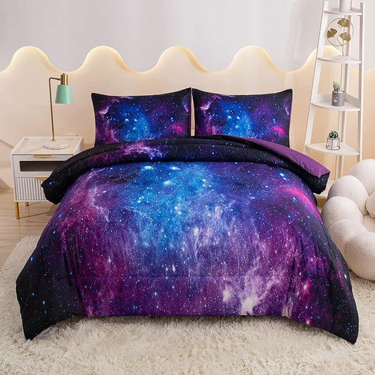 MWMWMW Galaxy Comforter Set Full, Purple Space Bedding Set, Purple Girls Bedding Sets Full with 1 Comforter, 2 Pillow Case