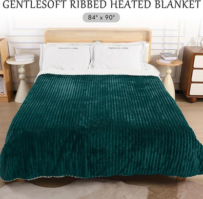 Electric Blanket Heated Queen Blanket, Super Soft Flannel & Sherpa Electric Queen Blanket with 6 Fast Heating Levels, 10 Hours Auto Off & OverHeat Protection, Machine Washable, 84'' X 90'', Deep Green