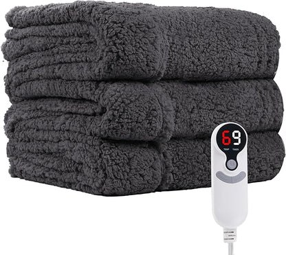 Electric Heated Blanket Twin Size 62"×84" with 9 Heating Levels & 1-10Hs Auto Off, Heating Blankets Double Sided Plush Sherpa, Energy Efficient, Machine Washable, Dark Gray
