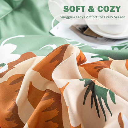 Sage Green Boho Floral King Comforter Set - 3 Piece Farmhouse Botanical Bedding Comforter Sets for All Season Soft Lightweight Mid Century Bed Set, (1 Reversible Comforter and 2 Pillow Shams
