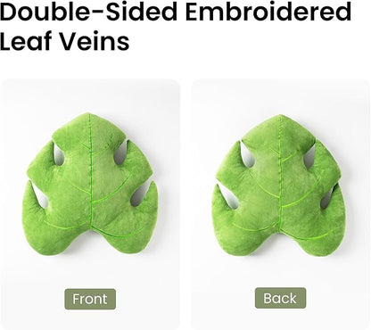 AELS Set of 2 3D Leaves Decorative Throw Pillows, 18"& 14" Monstera Deliciosa Plush Pillow Set for Plant Lovers Garden Lovers, Living Room Bedroom Nursery Decor, Bluish Green & Light Green