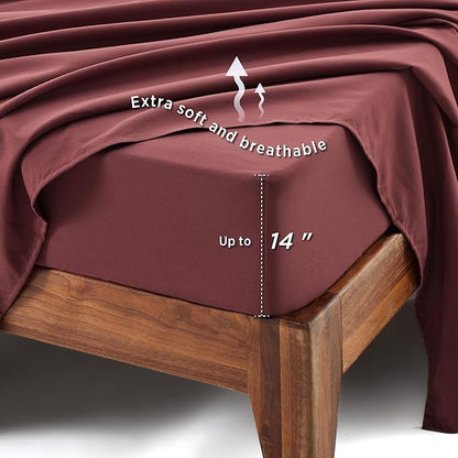 Bedsure King Size Comforter Set - 7 Pieces Floral Burgundy Soft Bedding Sets, King Bed in a Bag with Botanical Flowers Comforter, Sheets, Pillowcases & Shams