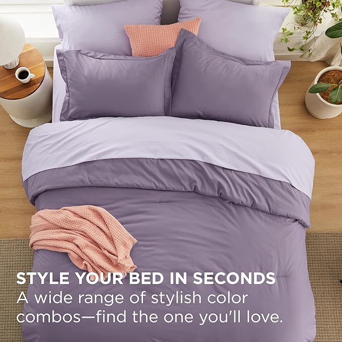 Bedsure King Size Comforter Set - 7 Pieces Grayish Purple King Bedding Set for All Seasons, Boho Contrasting Design Bed in a Bag with Comforter, Sheets, Pillowcases & Shams