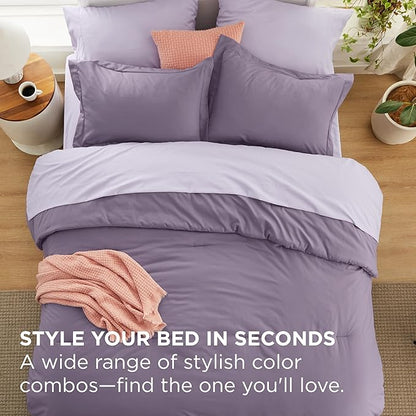 Bedsure Full Size Comforter Set - 7 Pieces Grayish Purple Full Bedding Set for All Seasons, Boho Contrasting Design Bed in a Bag with Comforter, Sheets, Pillowcases & Shams
