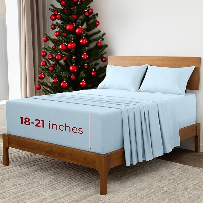 Mellanni Extra Deep King Sheets - 4 PC Iconic Collection Bedding - Hotel Luxury, Ultra Soft, Cooling Bed Sheets - Wrinkle, Fade, Stain Resistant (King, Aqua)