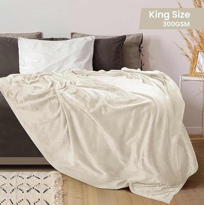 Utopia Bedding Fleece Blanket King Size Linen 300GSM Luxury Anti-Static Fuzzy Soft Microfiber Bed Blanket (90x102 Inch)