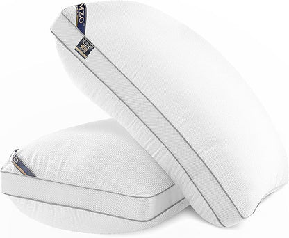 MZOIMZO Luxury Comfy Hotel Collection Bed Pillows for Sleeping- Firm King Size Set of 2, Gusseted Cooling Side Mesh Design with Premium Down Alternative Filling for Back, Stomach or Side Sleepers