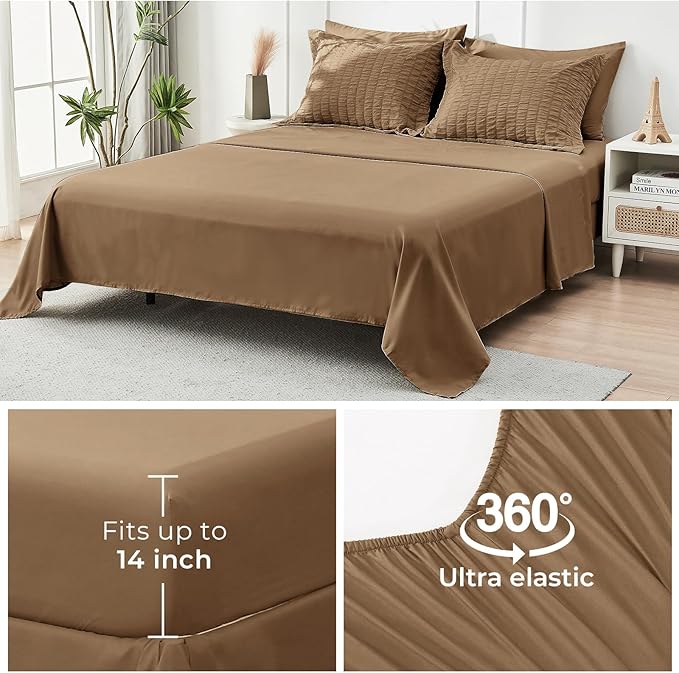 HYMOKEGE Brown Twin XL Comforter Set Seersucker 5 Pieces, All Season Luxury Bed in a Bag for Bedroom, Bedding Set with Comforter, Sheets, Pillowcase & Sham