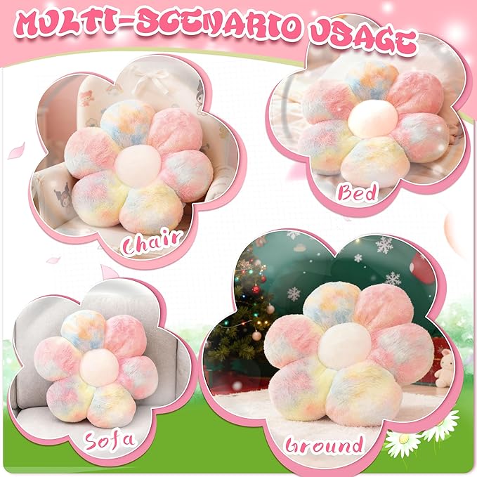 Rainbow Flower Pillow Daisy Flower Shaped Pillow Aesthetic Decor Soft Colorful Plush Floor Seat Cushion Pillows for Sofa Bed Chair Couch