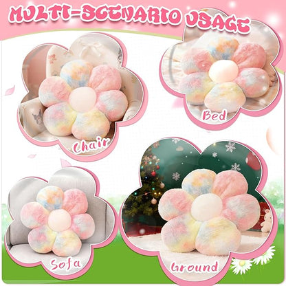 Rainbow Flower Pillow Daisy Flower Shaped Pillow Aesthetic Decor Soft Colorful Plush Floor Seat Cushion Pillows for Sofa Bed Chair Couch