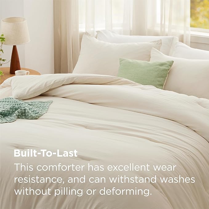 Bedsure King Comforter Set, Cream Soft Prewashed Bedding for All Seasons, 3 Pieces GentleSoft™ Bed Set, 1 Lightweight Comforter (104"x90") and 2 Pillowcases (20"x36")