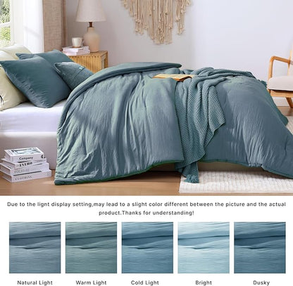 WRENSONGE Full Size Comforter Sets - 3 Pieces Oxford Blue Comforter Prewashed Soft Lightweight for All Seasons, Fluffy Down Alternative Comforter Full Size with 2 Pillow Shams