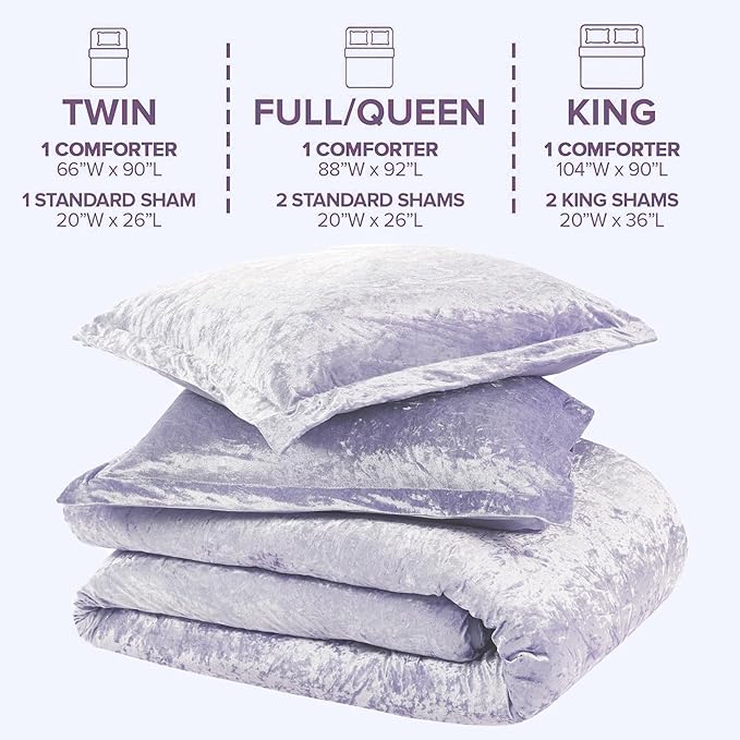 Comfort Spaces Juliette Purple Comforter Set Velvet Lush with Soft Brushed Microfiber Reverse, All Season Cozy Velvet Lavender Bedding Sets, Fluffy Comforter Bed Set, Matching Sham, Full/Queen 3 Piece