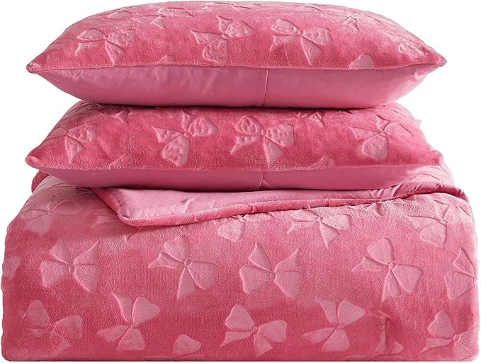Betsey Johnson - Twin Comforter Set, Lightweight & Soft Plush Bedding with for Year Round Comfort, 2 Piece Bed Set with Matching Pillowcase (Flirty Bows Pink)